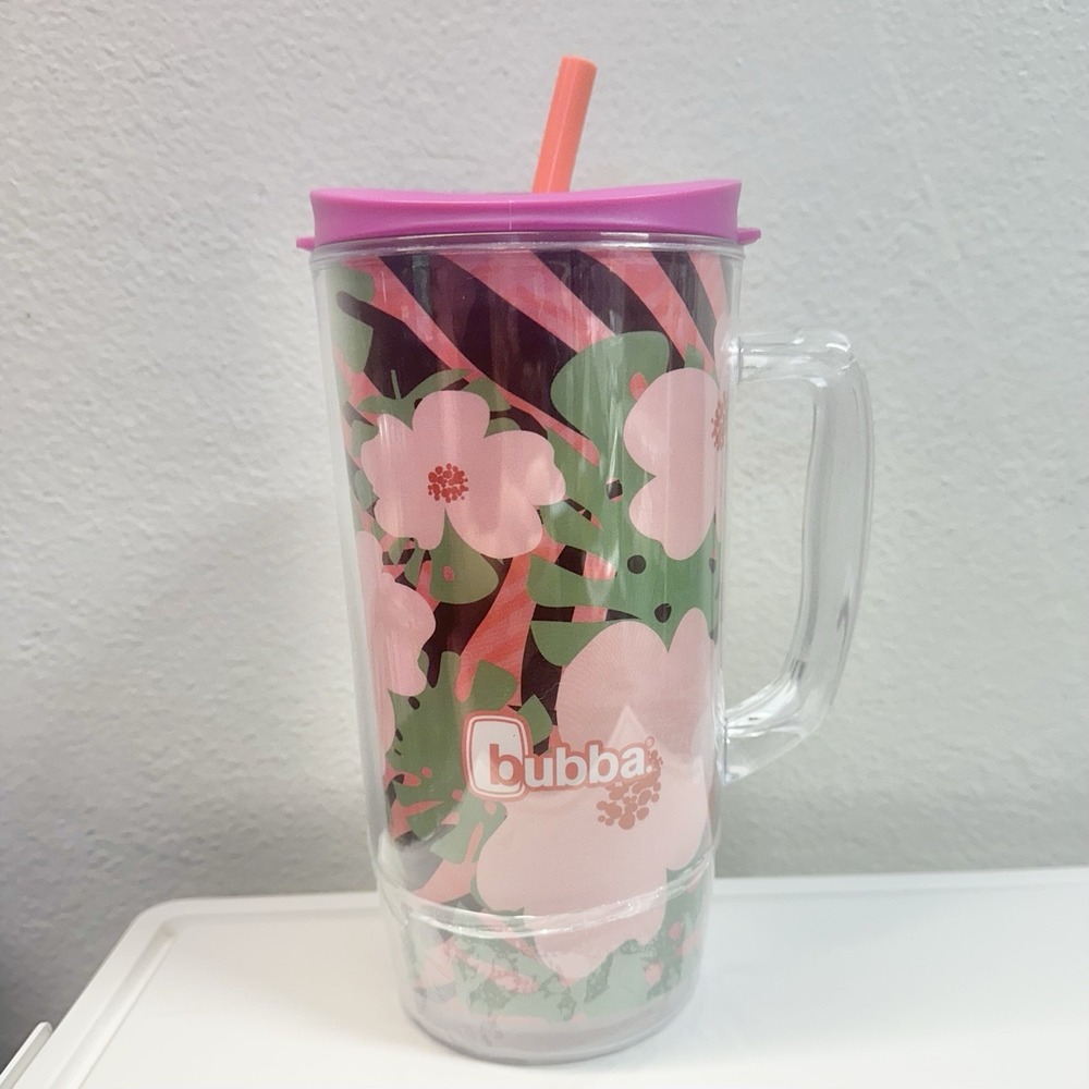 Bubba 48 Oz Insulated Tumbler Mug Pink Floral Handle Flexible Straw Tropical New